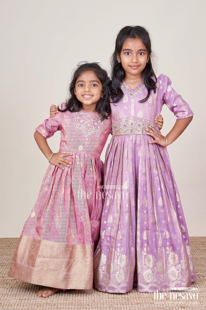The Nesavu Girls Silk Gown Girls Silk Gown with Zari Border for Weddings and Festive Functions Nesavu Nesavu girls silk gown zari border embroidered yoke weddings cultural celebrations