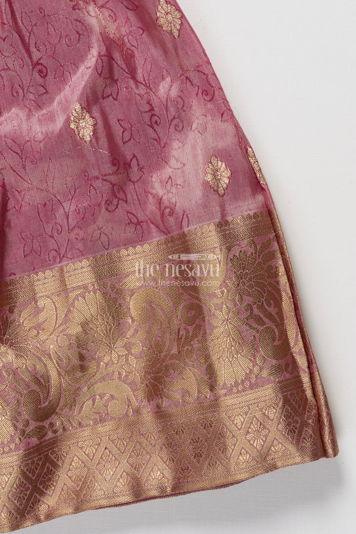 The Nesavu Girls Silk Gown Girls Silk Gown with Zari Border for Weddings and Festive Functions Nesavu Nesavu girls silk gown zari border embroidered yoke weddings cultural celebrations