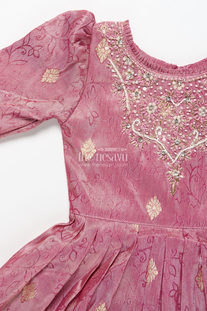 The Nesavu Girls Silk Gown Girls Silk Gown with Zari Border for Weddings and Festive Functions Nesavu Nesavu girls silk gown zari border embroidered yoke weddings cultural celebrations