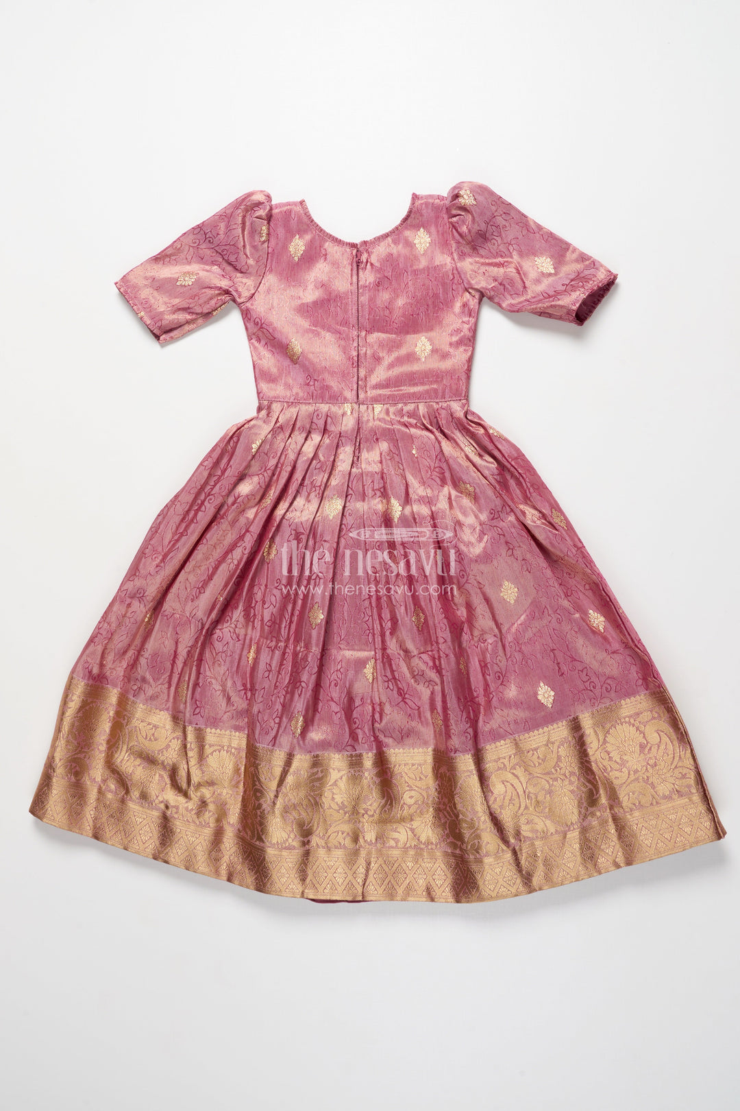 The Nesavu Girls Silk Gown Girls Silk Gown with Zari Border for Weddings and Festive Functions Nesavu Nesavu girls silk gown zari border embroidered yoke weddings cultural celebrations