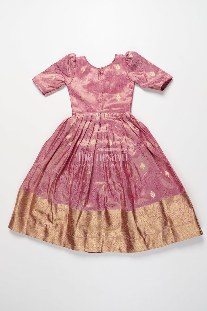 The Nesavu Girls Silk Gown Girls Silk Gown with Zari Border for Weddings and Festive Functions Nesavu Nesavu girls silk gown zari border embroidered yoke weddings cultural celebrations