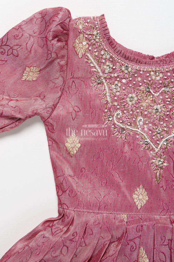 The Nesavu Girls Silk Gown Girls Silk Gown with Zari Border for Weddings and Festive Functions Nesavu Nesavu girls silk gown zari border embroidered yoke weddings cultural celebrations