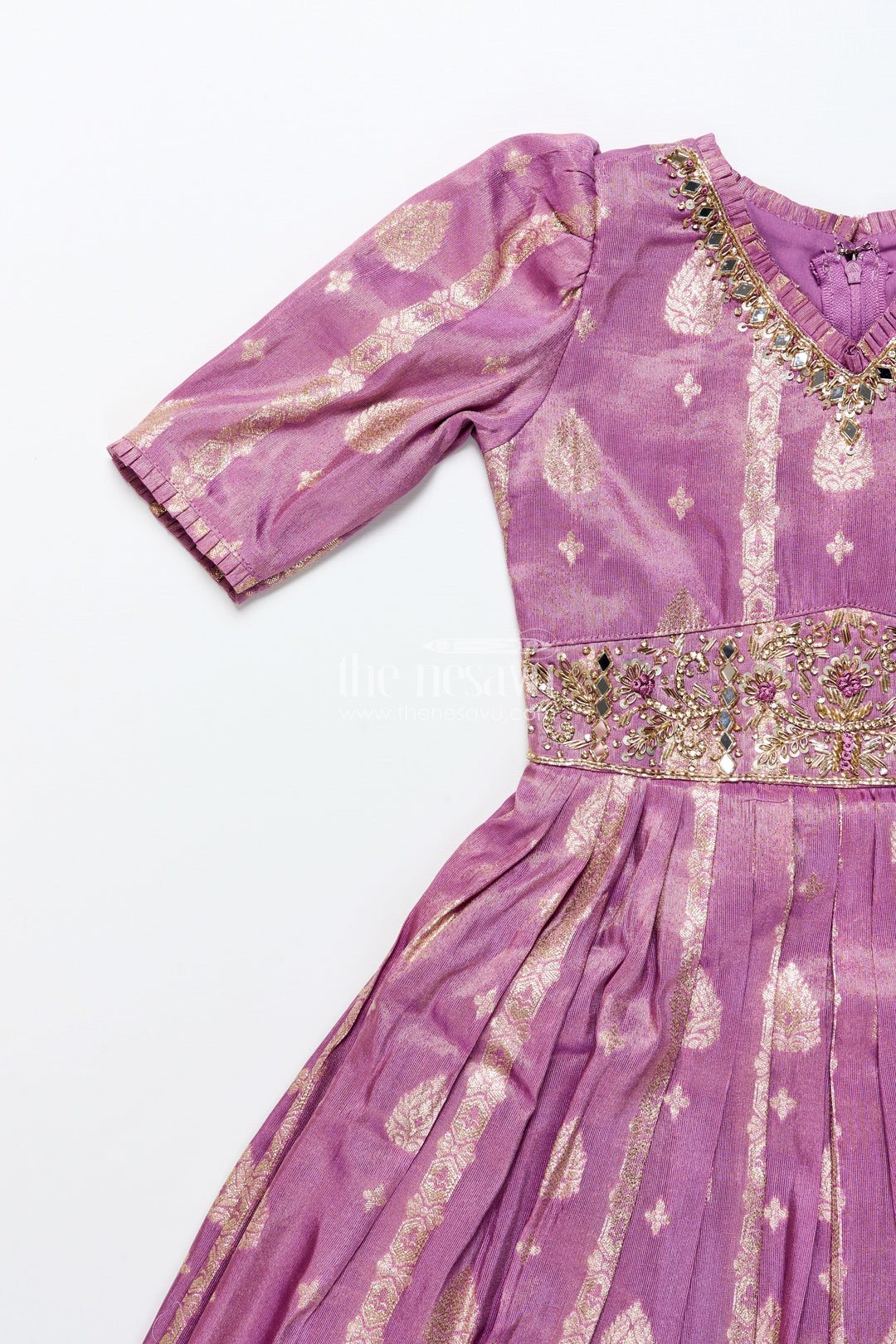 The Nesavu Girls Silk Gown Girls Silk Gown with Zari Border for Weddings and Festive Occasions Nesavu Nesavu girls silk gown grand zari border flare weddings cultural events