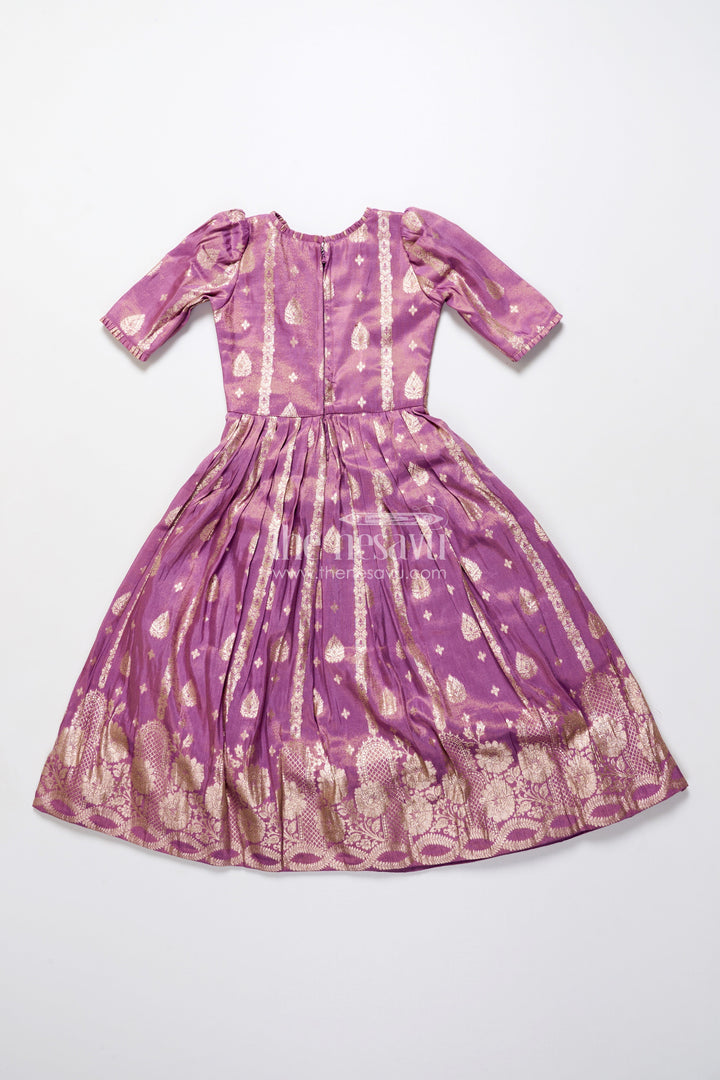 The Nesavu Girls Silk Gown Girls Silk Gown with Zari Border for Weddings and Festive Occasions Nesavu Nesavu girls silk gown grand zari border flare weddings cultural events