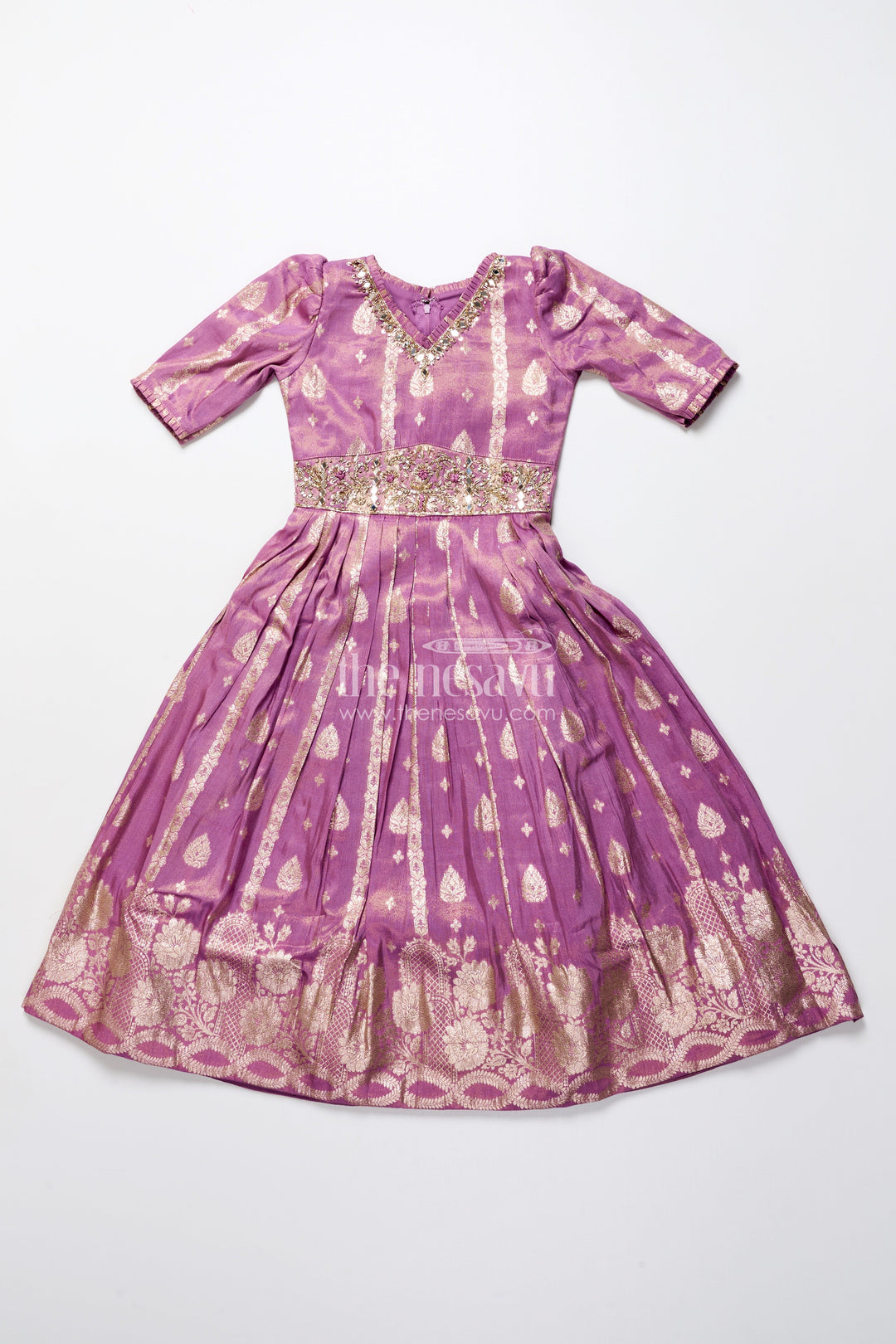 The Nesavu Girls Silk Gown Girls Silk Gown with Zari Border for Weddings and Festive Occasions Nesavu Nesavu girls silk gown grand zari border flare weddings cultural events