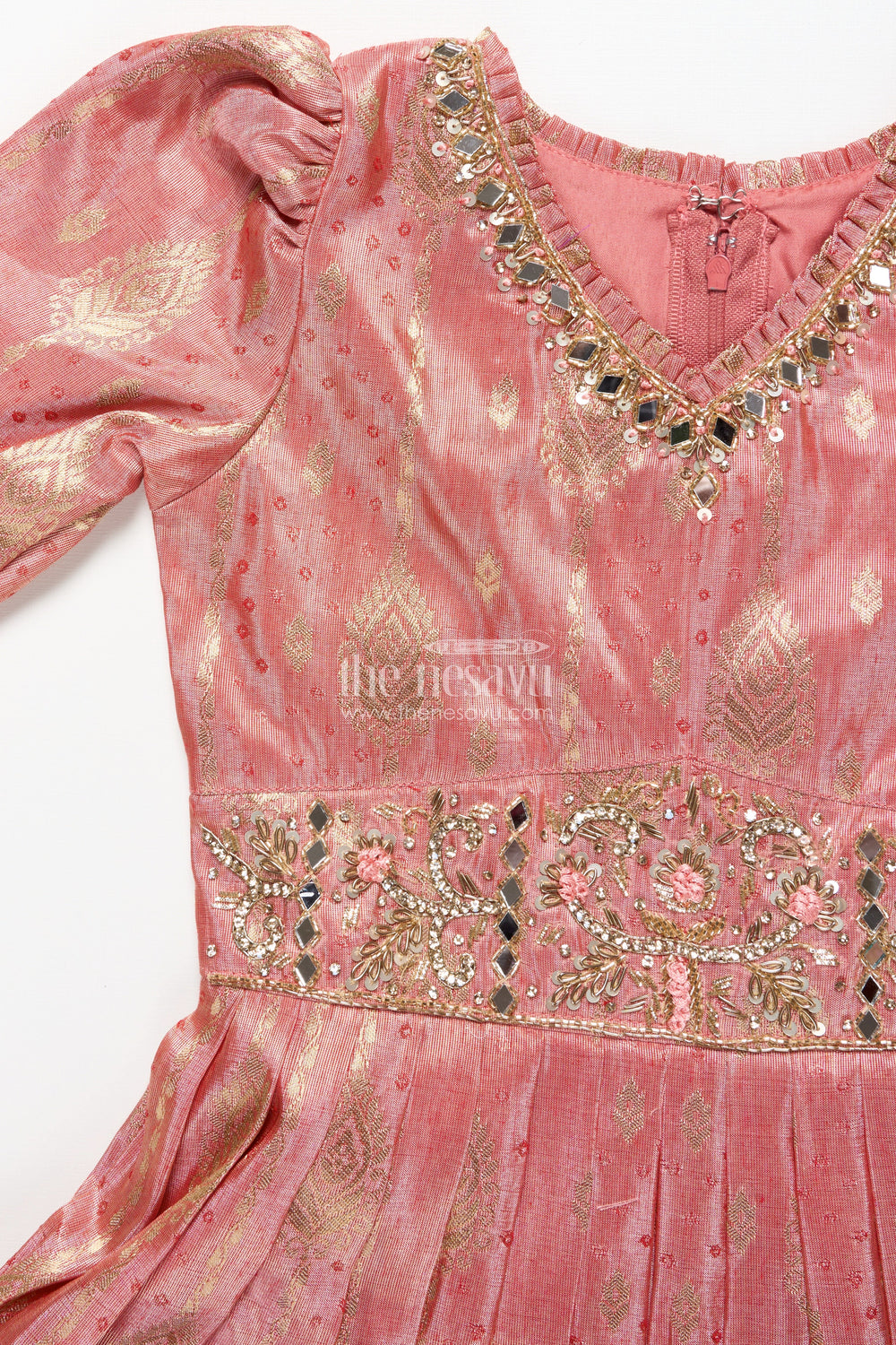 The Nesavu Girls Silk Gown Girls Silk Gown with Zari Border for Weddings and Festive Occasions Nesavu Nesavu girls silk gown zari border embellished yoke weddings festive wear