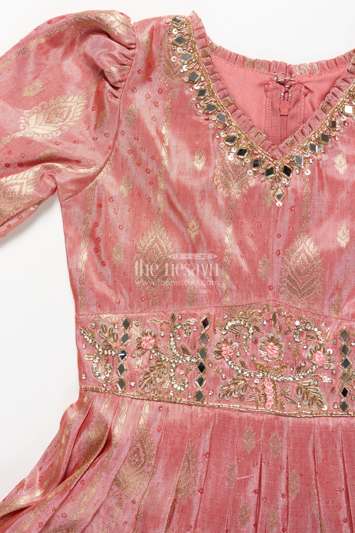 The Nesavu Girls Silk Gown Girls Silk Gown with Zari Border for Weddings and Festive Occasions Nesavu Nesavu girls silk gown zari border embellished yoke weddings festive wear