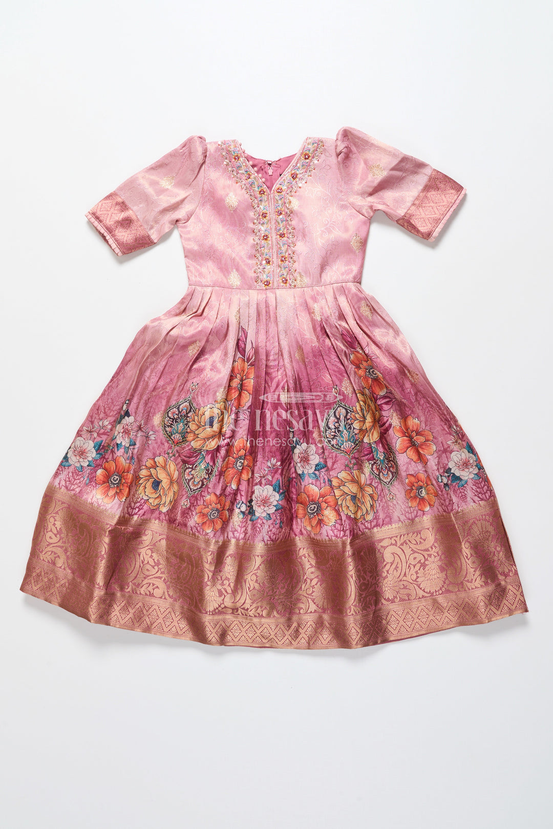 The Nesavu Girls Silk Gown Girls Silk Gown with Zari Border for Weddings and Traditional Occasions Nesavu Nesavu girls silk gown big zari border weddings birthdays traditional celebrations