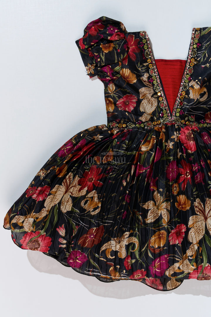 The Nesavu Silk Party Frock Girls Silk Kapde Ki Frock with Floral Chinon Digital Print and Embellished Neckline for Festive Wear Nesavu Girls Silk Kapde Ki Frock Floral Digital Print Embellished Neckline | The Nesavu