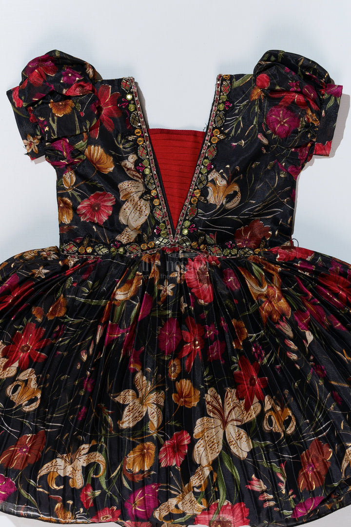 The Nesavu Silk Party Frock Girls Silk Kapde Ki Frock with Floral Chinon Digital Print and Embellished Neckline for Festive Wear Nesavu Girls Silk Kapde Ki Frock Floral Digital Print Embellished Neckline | The Nesavu