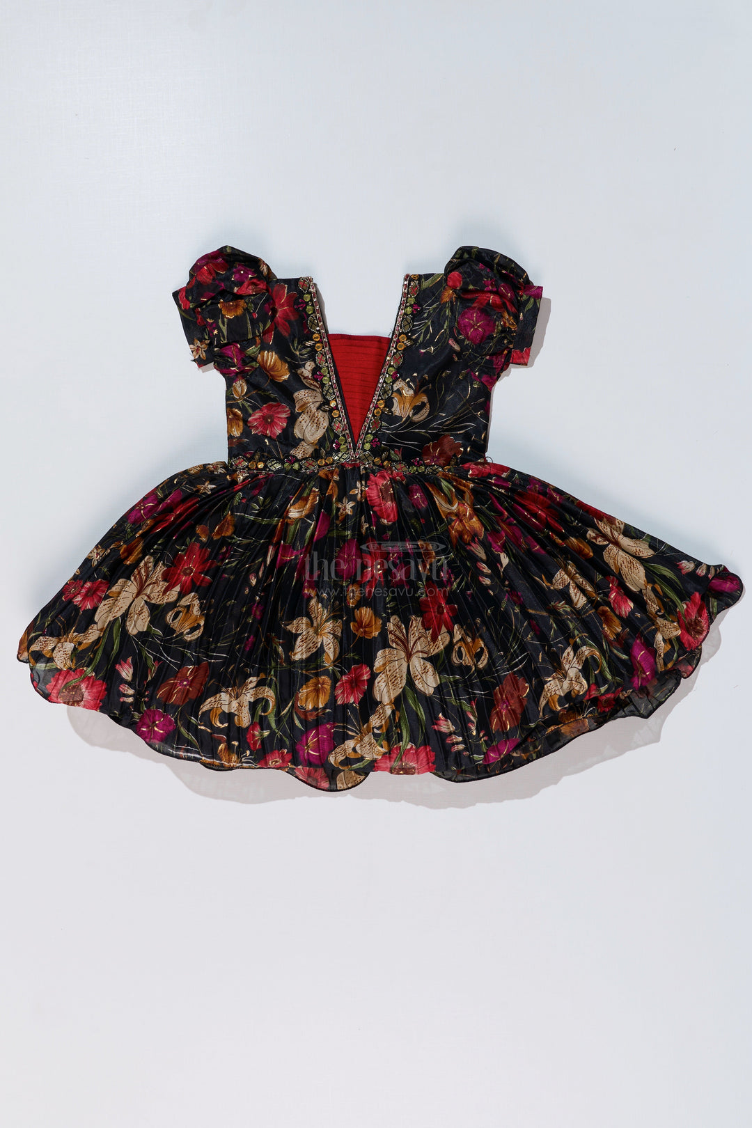 The Nesavu Silk Party Frock Girls Silk Kapde Ki Frock with Floral Chinon Digital Print and Embellished Neckline for Festive Wear Nesavu Girls Silk Kapde Ki Frock Floral Digital Print Embellished Neckline | The Nesavu