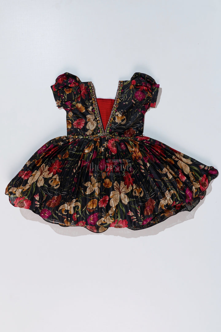 The Nesavu Silk Party Frock Girls Silk Kapde Ki Frock with Floral Chinon Digital Print and Embellished Neckline for Festive Wear Nesavu Girls Silk Kapde Ki Frock Floral Digital Print Embellished Neckline | The Nesavu