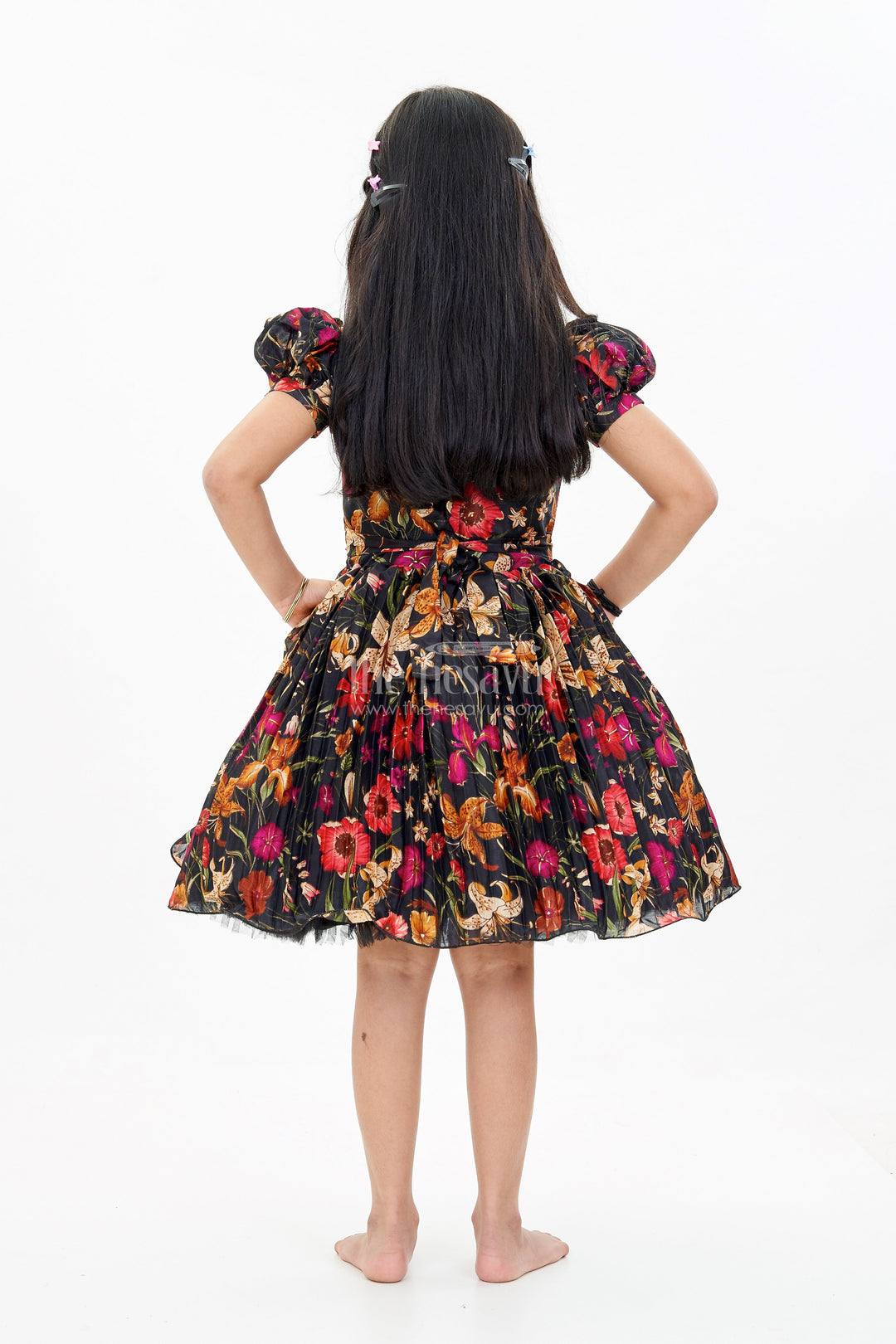 The Nesavu Silk Party Frock Girls Silk Kapde Ki Frock with Floral Chinon Digital Print and Embellished Neckline for Festive Wear Nesavu Girls Silk Kapde Ki Frock Floral Digital Print Embellished Neckline | The Nesavu