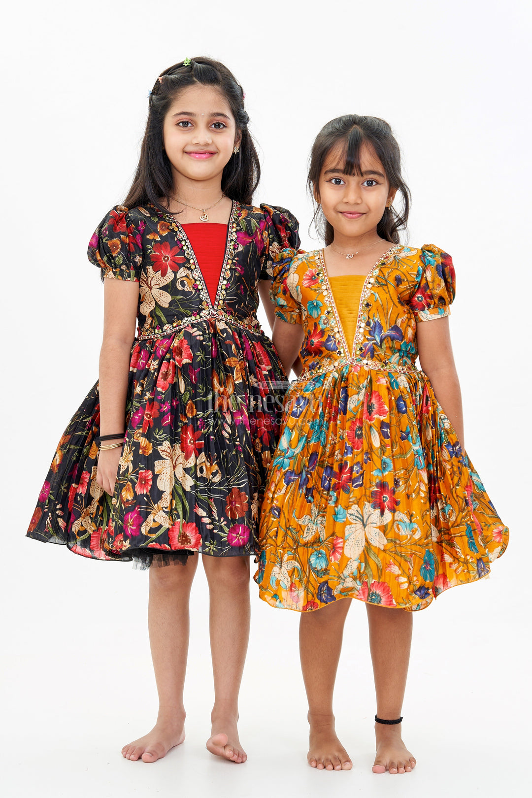 The Nesavu Silk Party Frock Girls Silk Kapde Ki Frock with Floral Chinon Digital Print and Embellished Neckline for Festive Wear Nesavu Girls Silk Kapde Ki Frock Floral Digital Print Embellished Neckline | The Nesavu