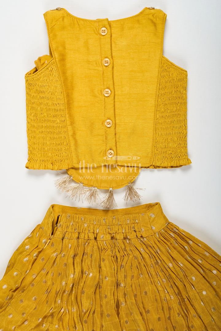 The Nesavu Girls Lehenga Choli Girls Silk Lehenga Dress in Golden Yellow with Designer Embroidery and Dupatta Nesavu Nesavu Girls Silk Lehenga Dress Golden Yellow Designer Embroidered Top Dupatta