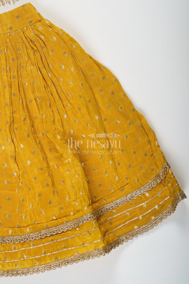 The Nesavu Girls Lehenga Choli Girls Silk Lehenga Dress in Golden Yellow with Designer Embroidery and Dupatta Nesavu Nesavu Girls Silk Lehenga Dress Golden Yellow Designer Embroidered Top Dupatta