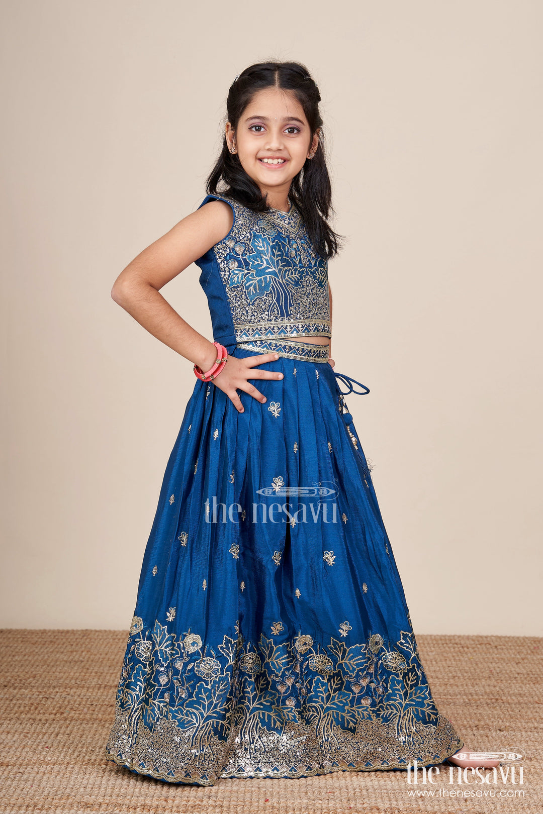 The Nesavu Girls Lehenga Choli Girls Silk Lehenga Set with Designer Embroidery for Festive Occasions Nesavu Nesavu girls silk lehenga set designer embroidery  perfect weddings cultural festivities