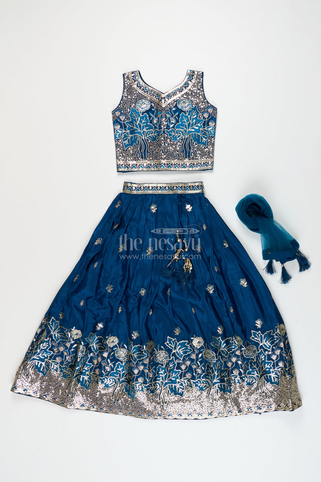 The Nesavu Girls Lehenga Choli Girls Silk Lehenga Set with Designer Embroidery for Festive Occasions Nesavu Nesavu girls silk lehenga set designer embroidery  perfect weddings cultural festivities