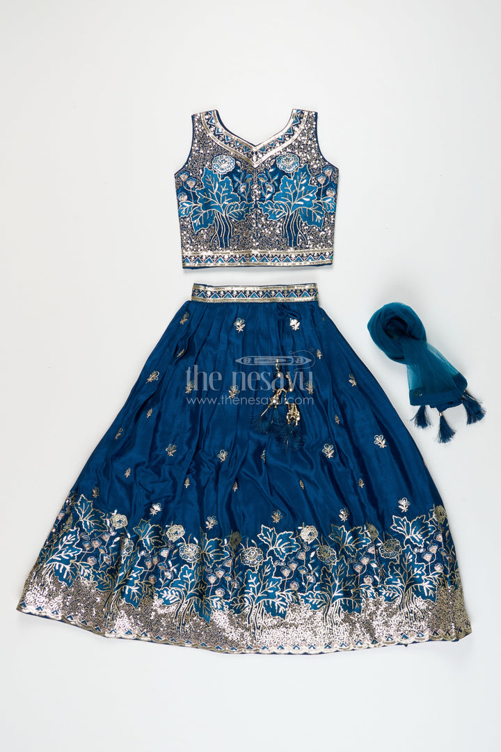 The Nesavu Girls Lehenga Choli Girls Silk Lehenga Set with Designer Embroidery for Festive Occasions Nesavu Nesavu girls silk lehenga set designer embroidery  perfect weddings cultural festivities
