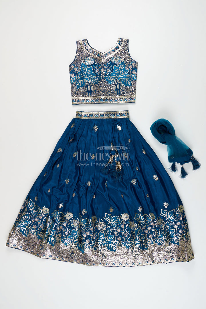 The Nesavu Girls Lehenga Choli Girls Silk Lehenga Set with Designer Embroidery for Festive Occasions Nesavu Nesavu girls silk lehenga set designer embroidery  perfect weddings cultural festivities