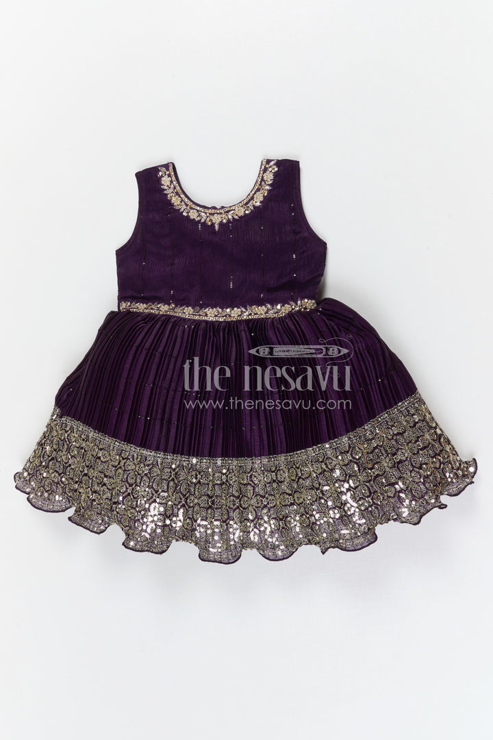 The Nesavu Silk Party Frock Girls Silk Party Frock for Weddings and Grand Celebrations Nesavu 18 (2Y) / Purple / Chinnon SF1140A-18 Nesavu girls chinnon silk party frock with sequin embroidery for weddings