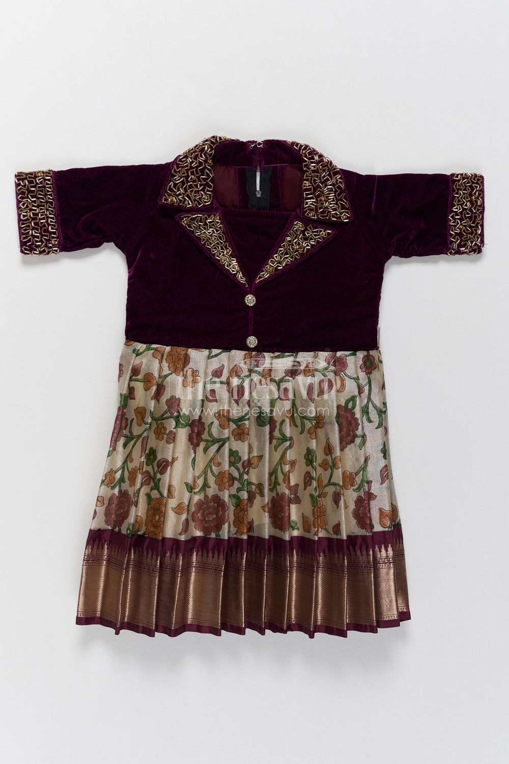The Nesavu Silk Party Frock Girls Silk Party Frock in Purple with Thread Embroidery Nesavu 18 (2Y) / Purple / Velvet SF1260A-18 Nesavu Girls Silk Party Frock With Thread Embroidery For Weddings SF1260A-18