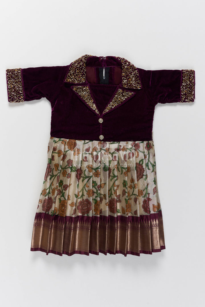 The Nesavu Silk Party Frock Girls Silk Party Frock in Purple with Thread Embroidery Nesavu 18 (2Y) / Purple / Velvet SF1260A-18 Nesavu Girls Silk Party Frock With Thread Embroidery For Weddings SF1260A-18