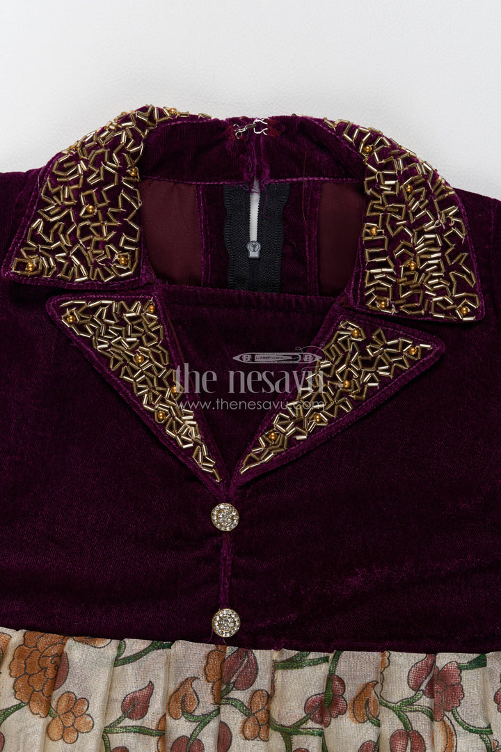 The Nesavu Silk Party Frock Girls Silk Party Frock in Purple with Thread Embroidery Nesavu Nesavu Girls Silk Party Frock With Thread Embroidery For Weddings