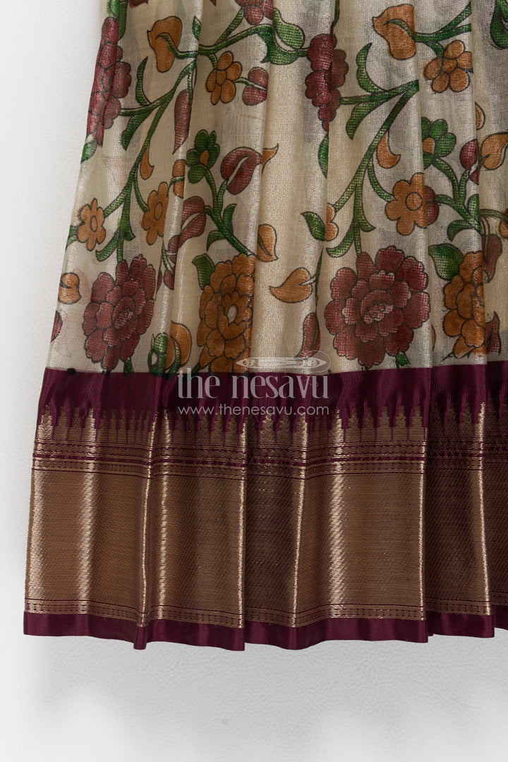The Nesavu Silk Party Frock Girls Silk Party Frock in Purple with Thread Embroidery Nesavu Nesavu Girls Silk Party Frock With Thread Embroidery For Weddings