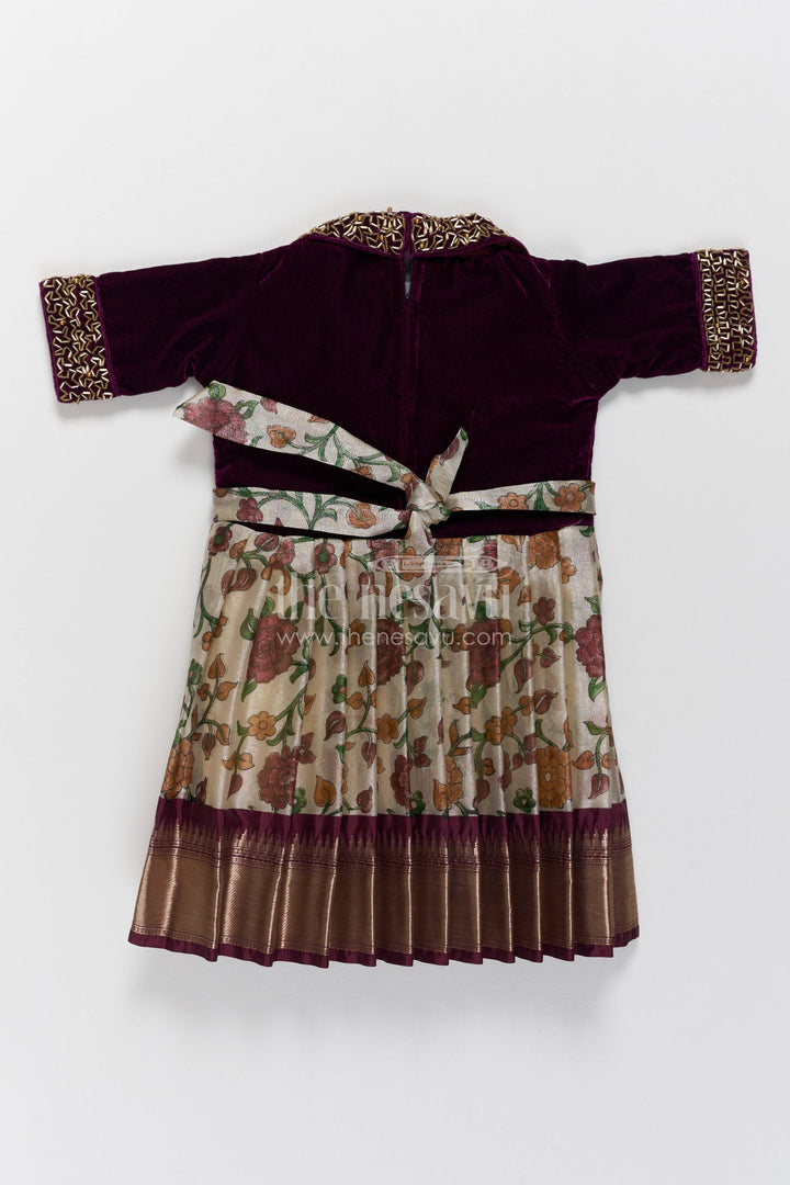 The Nesavu Silk Party Frock Girls Silk Party Frock in Purple with Thread Embroidery Nesavu Nesavu Girls Silk Party Frock With Thread Embroidery For Weddings