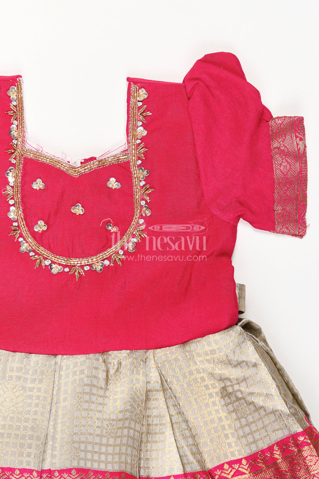 The Nesavu Silk Party Frock Girls Silk Party Frock in Red for Portrait Days Nesavu Nesavu Girls Silk Party Frock In Red With Statement For Portrait Days