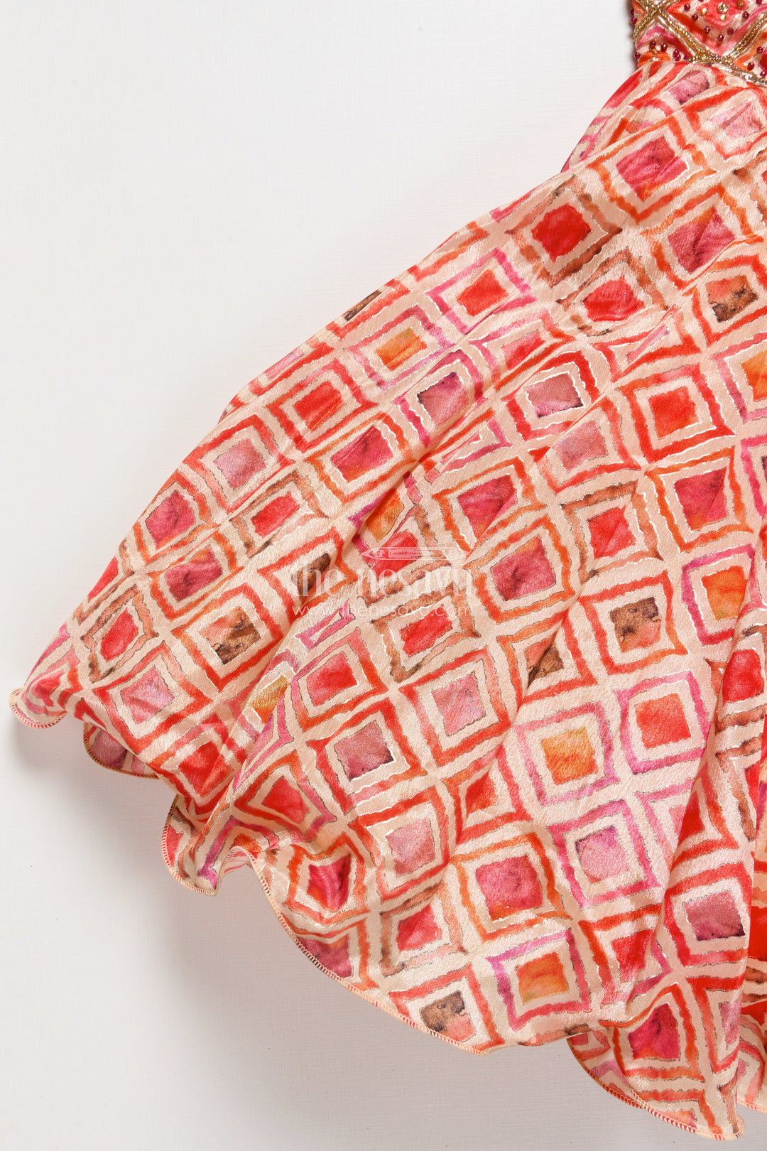 The Nesavu Silk Party Frock Girls Silk Party Frock with Beads and Digital Print Design Nesavu Nesavu silk party frock girls beads digital print