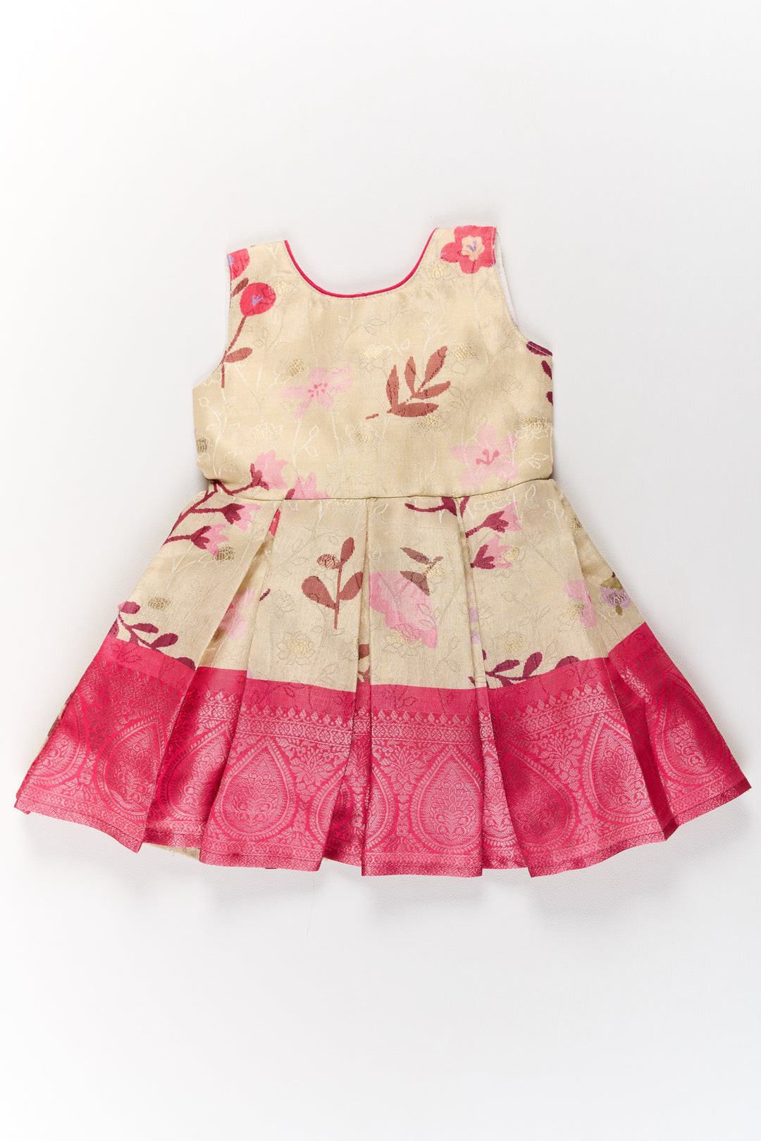 The Nesavu Silk Party Frock Girls Silk Party Frock with Puff Sleeves and Embroidered Jacket in Pink and Cream Nesavu Girls Silk Party Frock Puff Sleeves Embroidered Jacket Pink Cream | The Nesavu