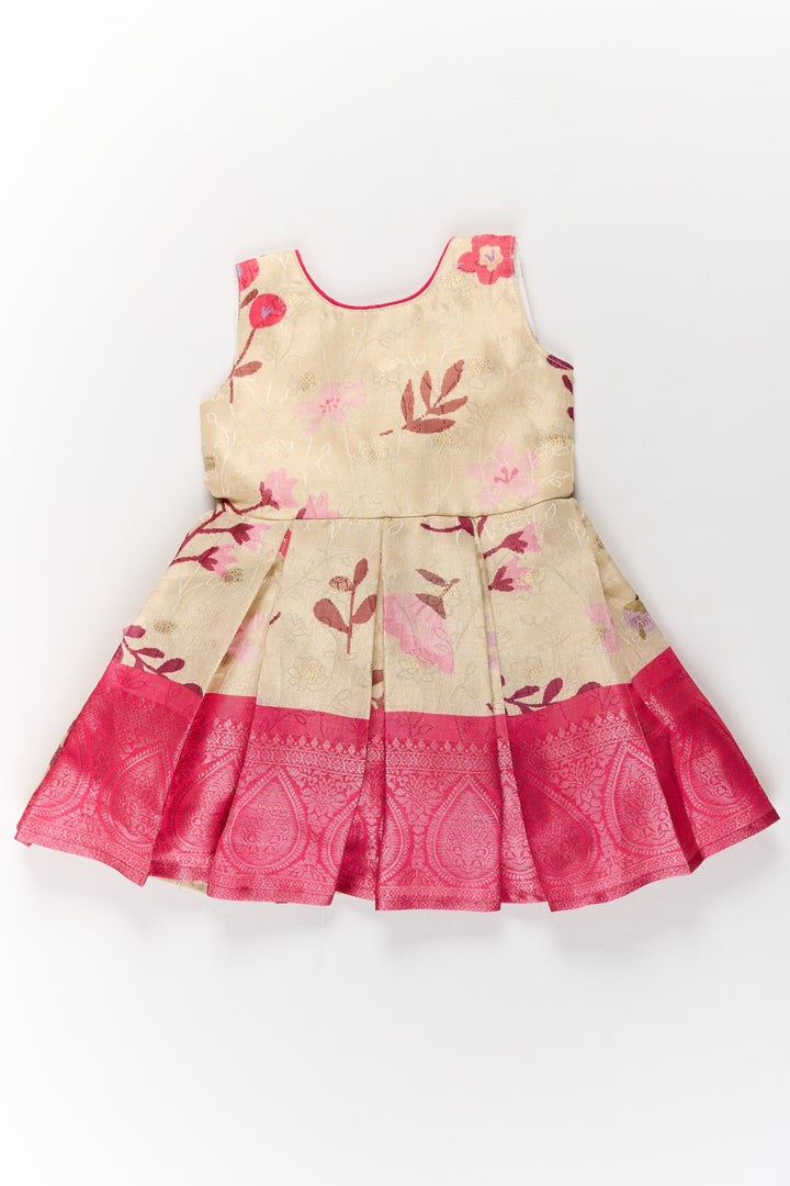 The Nesavu Silk Party Frock Girls Silk Party Frock with Puff Sleeves and Embroidered Jacket in Pink and Cream Nesavu Girls Silk Party Frock Puff Sleeves Embroidered Jacket Pink Cream | The Nesavu