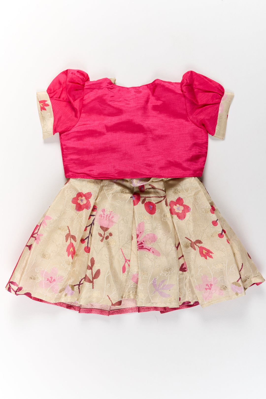 The Nesavu Silk Party Frock Girls Silk Party Frock with Puff Sleeves and Embroidered Jacket in Pink and Cream Nesavu Girls Silk Party Frock Puff Sleeves Embroidered Jacket Pink Cream | The Nesavu