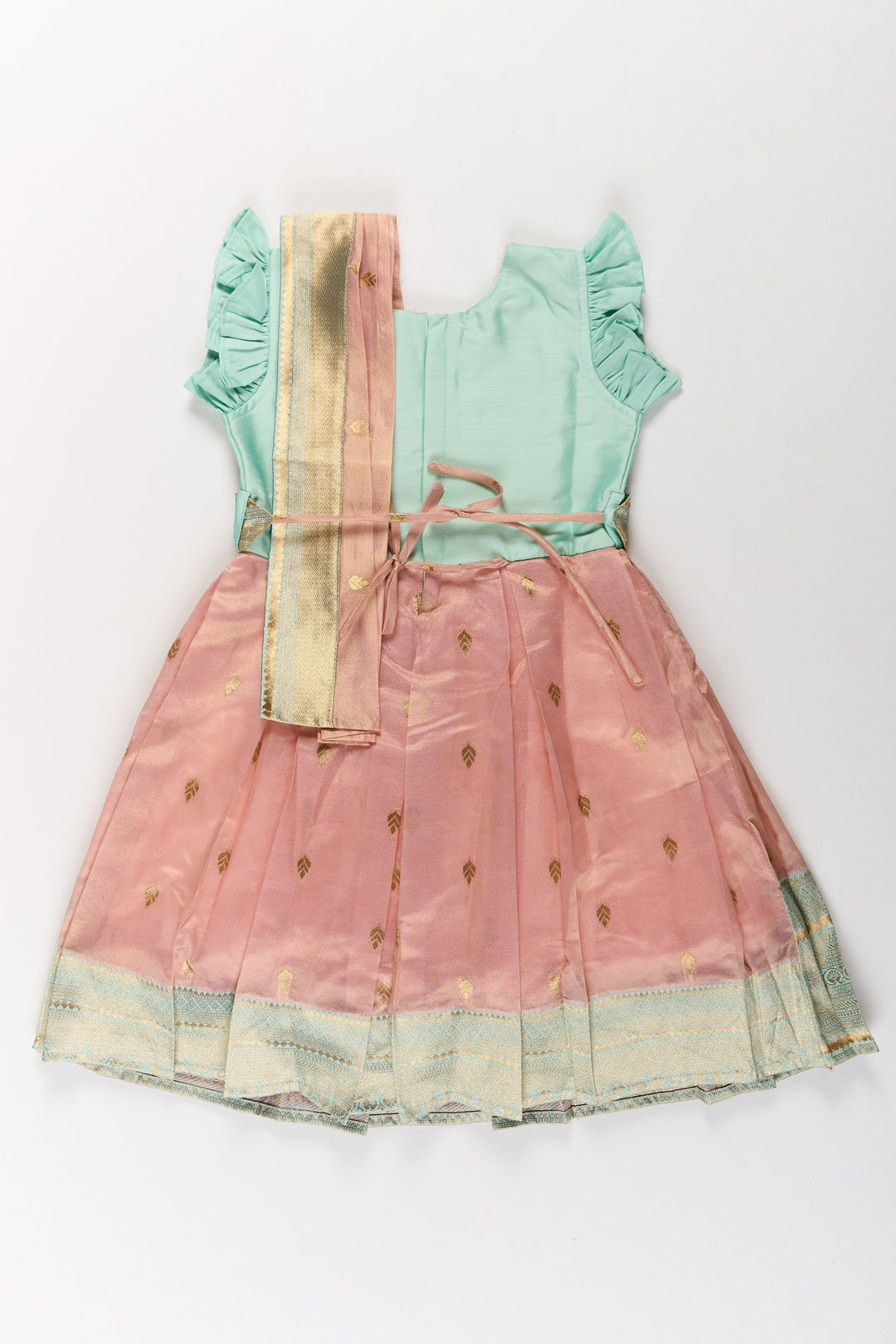 The Nesavu Silk Party Frock Girls Silk Party Frock with Puff Sleeves and Traditional Border Design Nesavu Girls Silk Party Frock Puff Sleeves Zari Border | The Nesavu