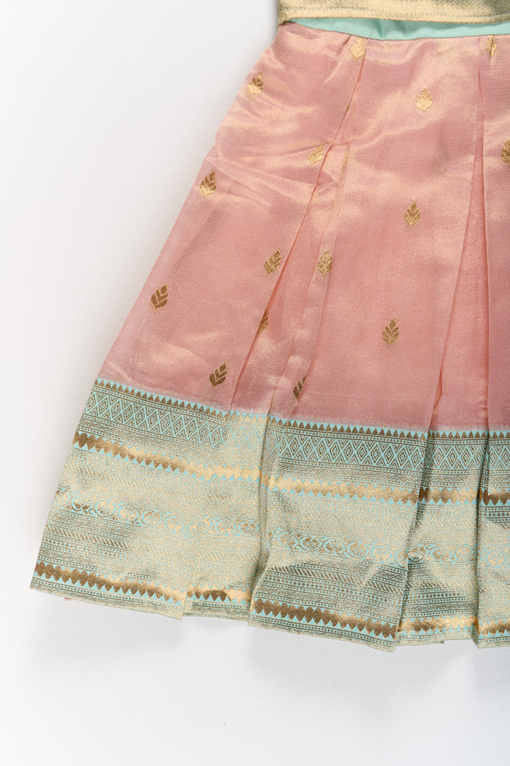 The Nesavu Silk Party Frock Girls Silk Party Frock with Puff Sleeves and Traditional Border Design Nesavu Girls Silk Party Frock Puff Sleeves Zari Border | The Nesavu