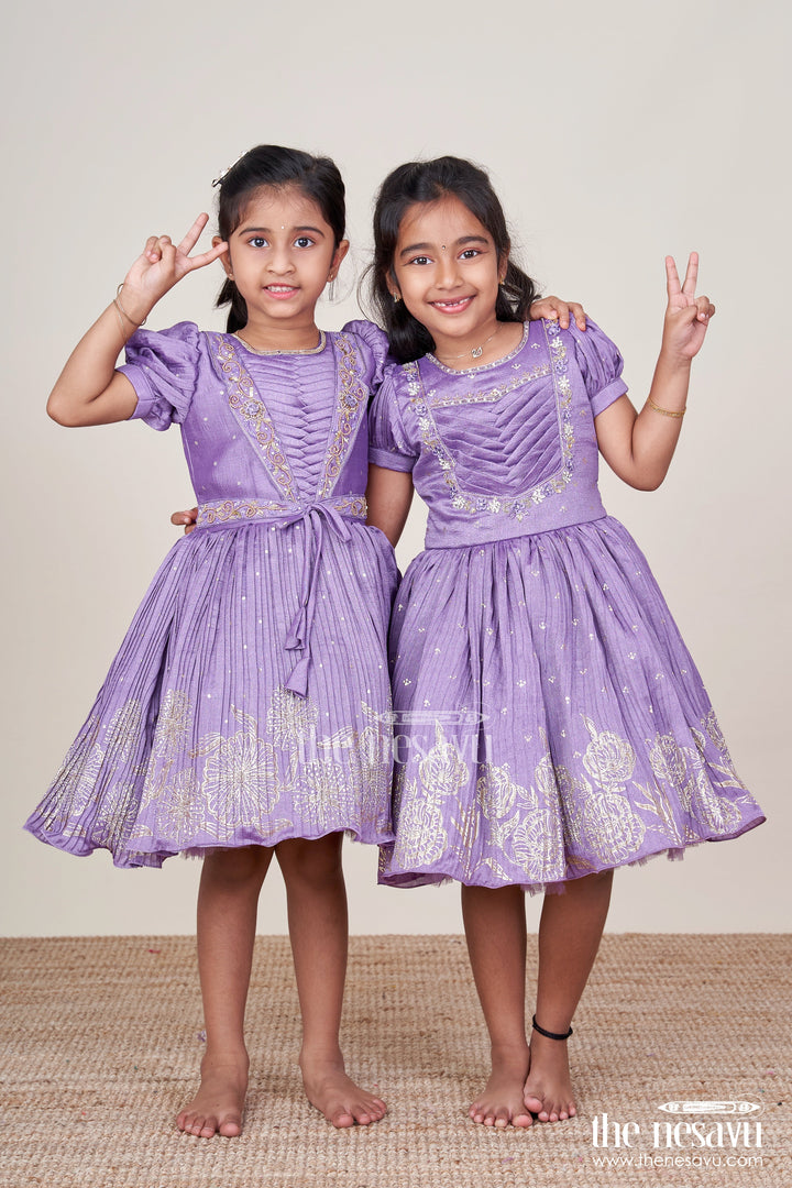 The Nesavu Silk Party Frock Girls Silk Party Frock with Stylish Yoke and Flared Hem Nesavu Nesavu silk party frock girls designer yoke floral motifs