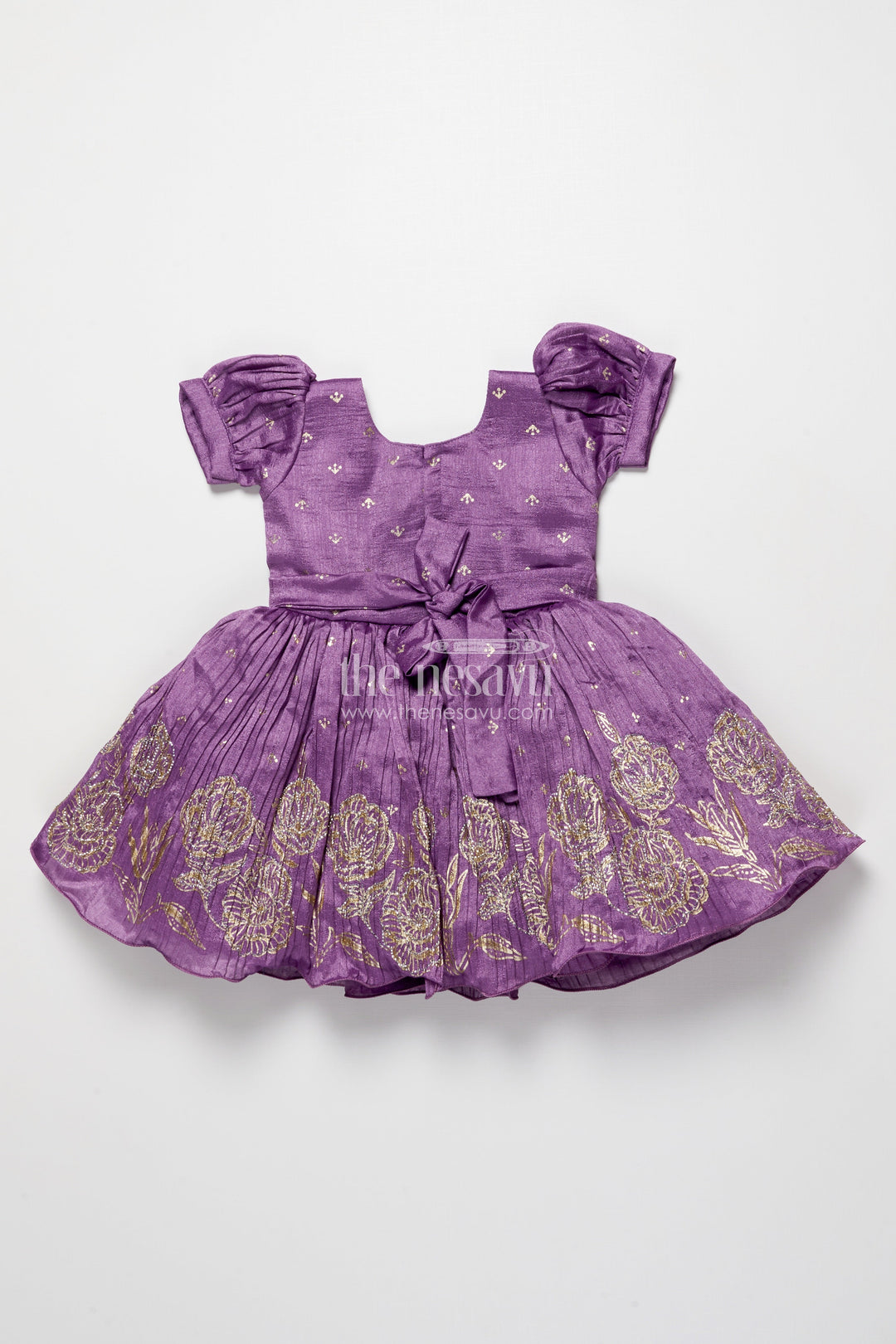 The Nesavu Silk Party Frock Girls Silk Party Frock with Stylish Yoke and Flared Hem Nesavu Nesavu silk party frock girls designer yoke floral motifs