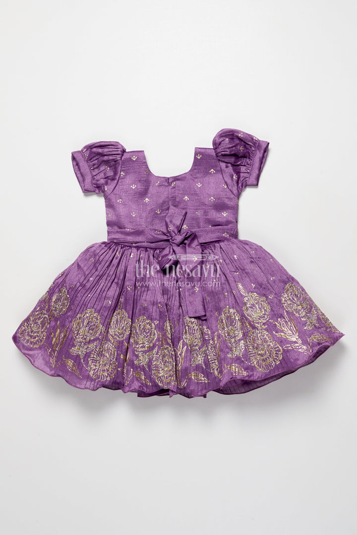 The Nesavu Silk Party Frock Girls Silk Party Frock with Stylish Yoke and Flared Hem Nesavu Nesavu silk party frock girls designer yoke floral motifs