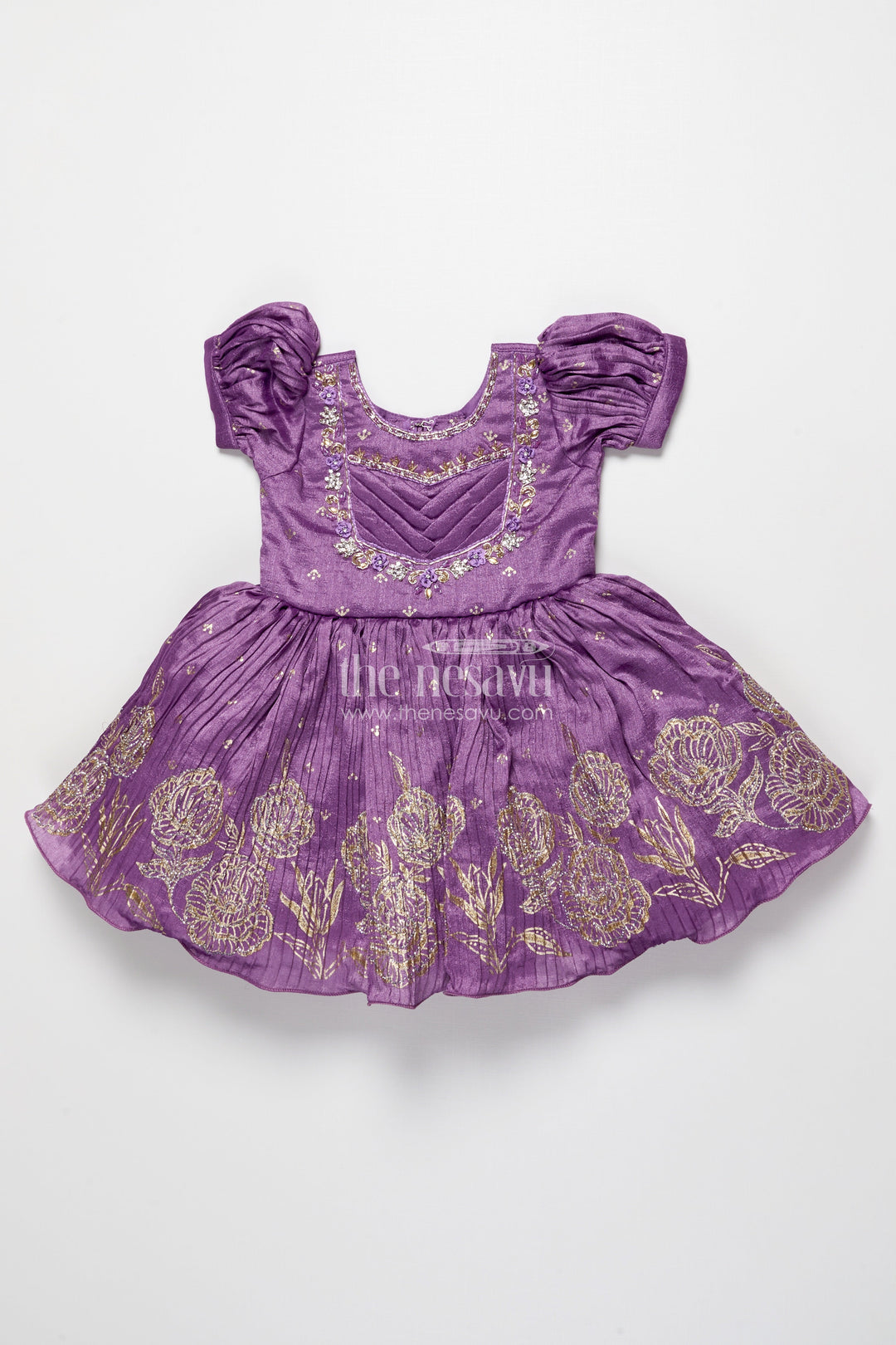 The Nesavu Silk Party Frock Girls Silk Party Frock with Stylish Yoke and Flared Hem Nesavu Nesavu silk party frock girls designer yoke floral motifs