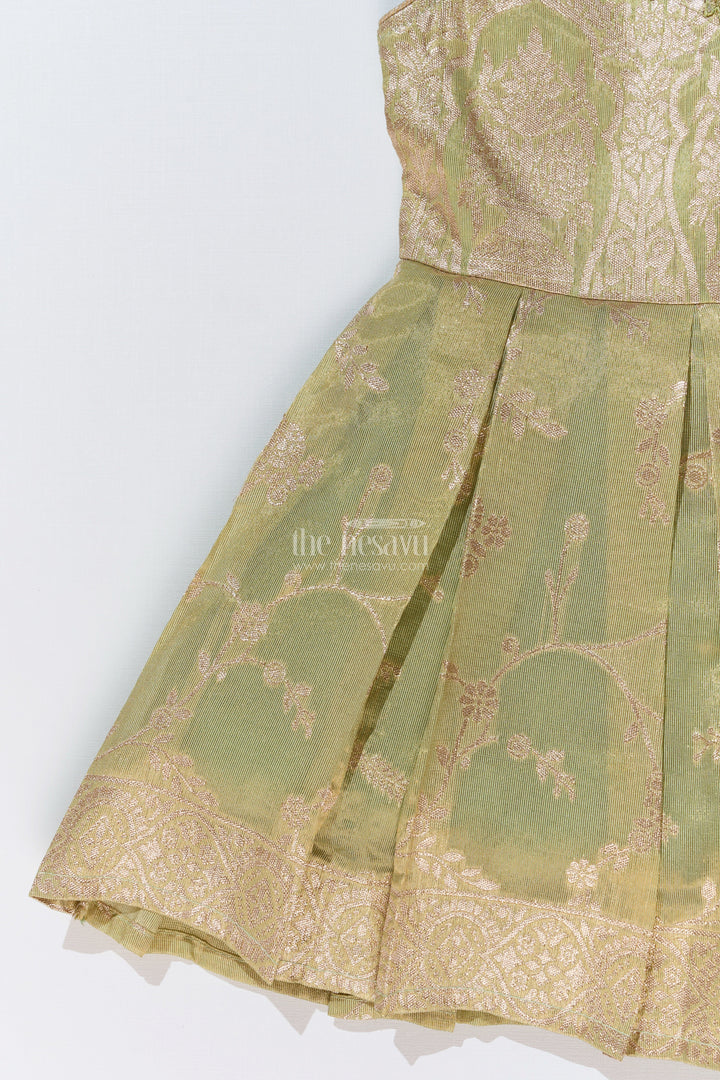 The Nesavu Silk Party Frock Girls Silk Short Frock with Embroidered Neckline and Pleated Skirt for Party Wear Nesavu Nesavu Girls Silk Short Frock Pleated Skirt Embroidered Neckline Party Wear