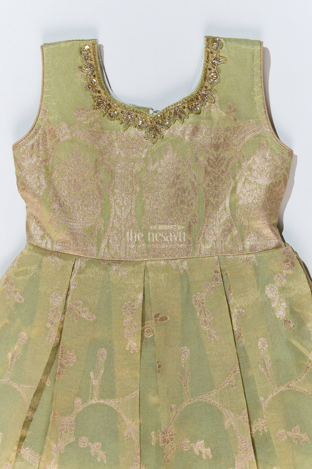 The Nesavu Silk Party Frock Girls Silk Short Frock with Embroidered Neckline and Pleated Skirt for Party Wear Nesavu Nesavu Girls Silk Short Frock Pleated Skirt Embroidered Neckline Party Wear