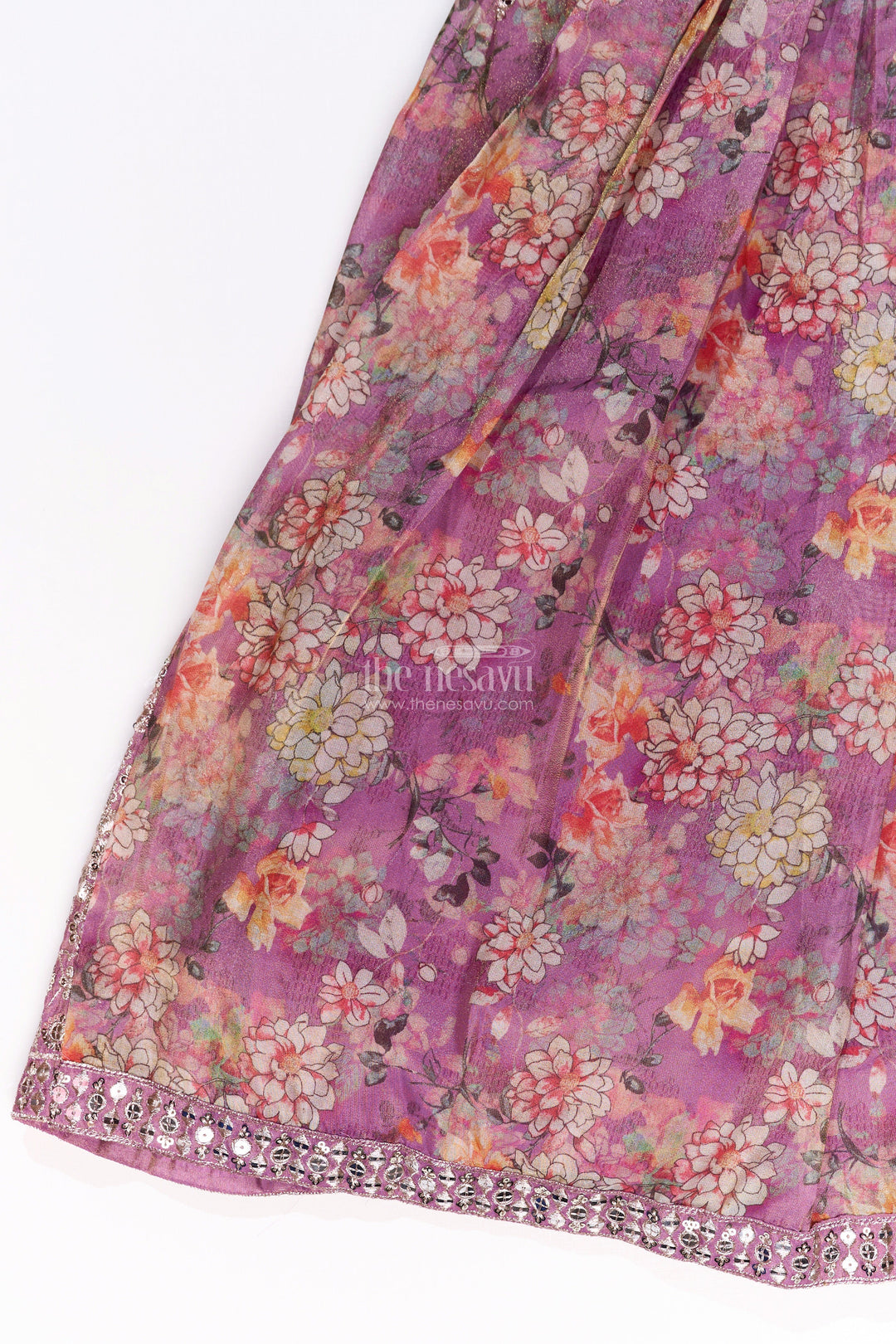 The Nesavu Girls Lehenga Choli Girls Simple Lehenga for Reception in Lavender with Floral Digital Prints and Mirror Work Nesavu Nesavu Girls Digital Floral Simple Lehenga Reception Mirror Work Choli