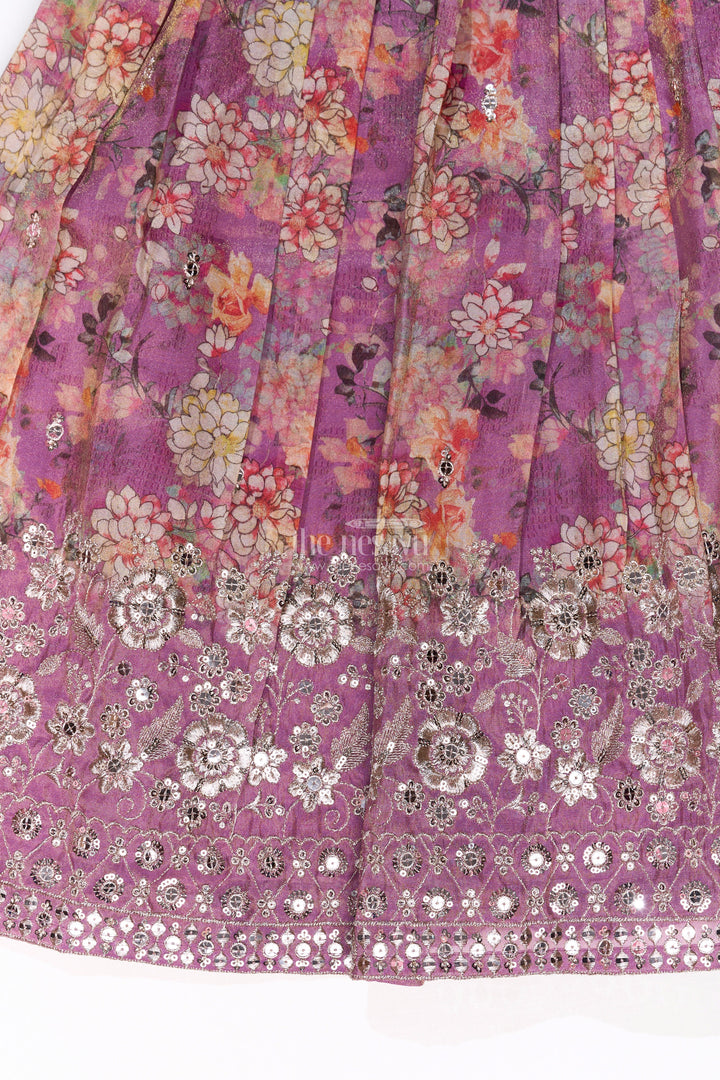 The Nesavu Girls Lehenga Choli Girls Simple Lehenga for Reception in Lavender with Floral Digital Prints and Mirror Work Nesavu Nesavu Girls Digital Floral Simple Lehenga Reception Mirror Work Choli