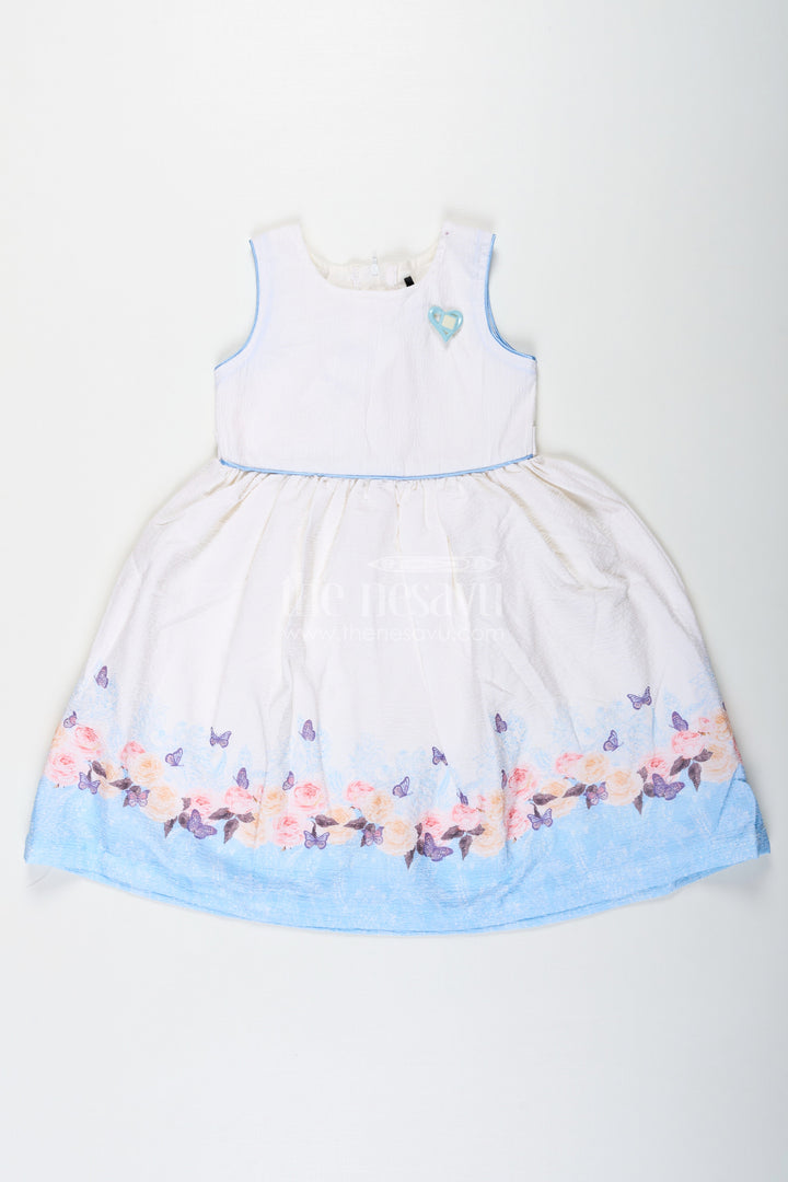 The Nesavu Girls Cotton Frock Girls Skirt Frock in Cotton with Floral and Butterfly Print for a Breezy Summer Look Nesavu 20 (3Y) / White GFC1655B-20 Nesavu Girls Skirt Frock Cotton Floral Butterfly Print a Breezy Summer Look