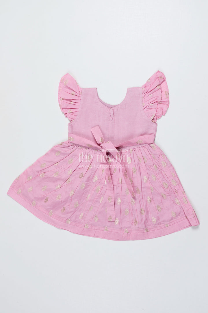 The Nesavu Girls Chanderi Frock Girls Sleeveless Chanderi Frock for Birthday and Festive Wear Nesavu Nesavu girls chanderi cotton frock gold motif print birthdays festive occasions