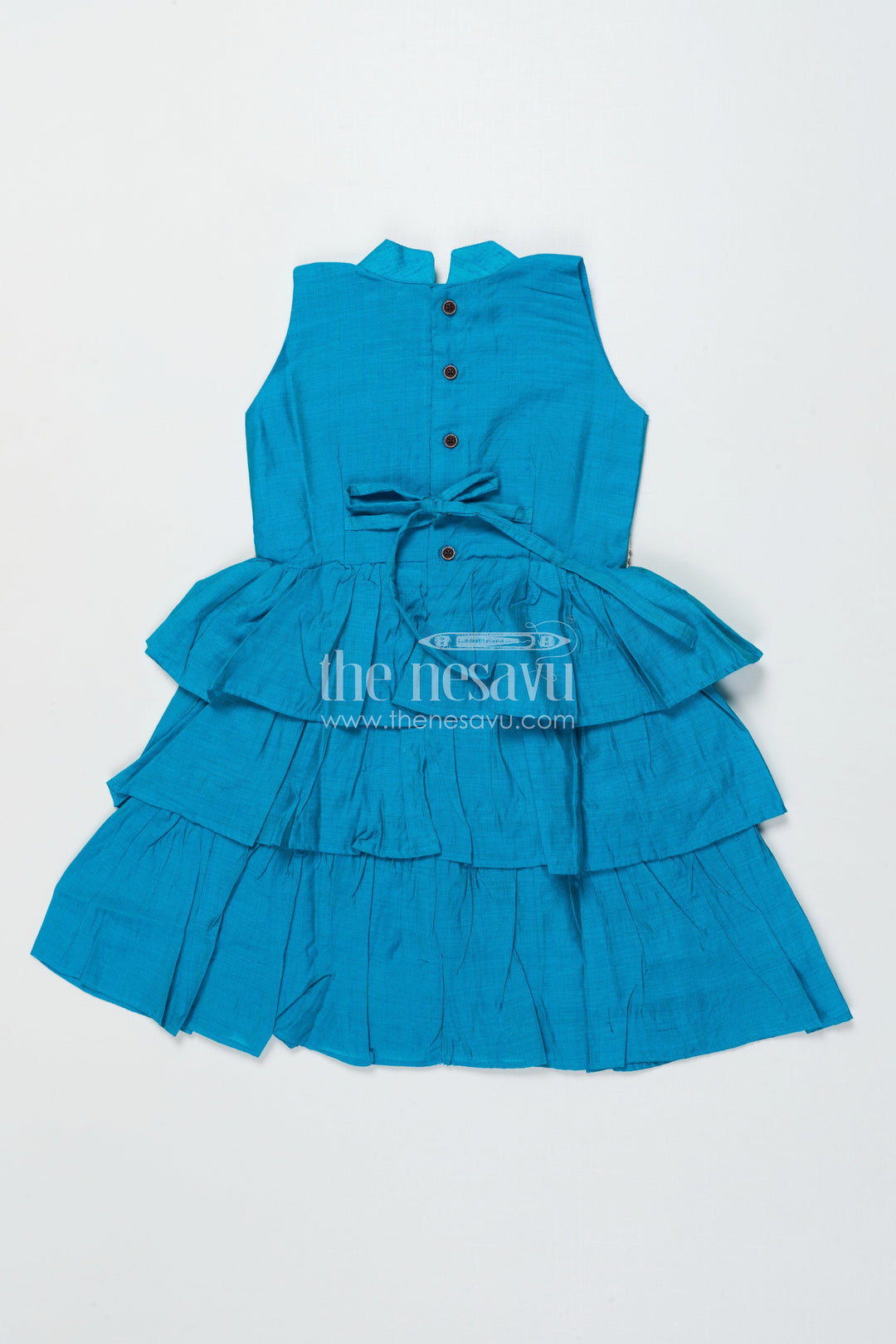 The Nesavu Girls Chanderi Frock Girls Sleeveless Chanderi Frock for Festive Events and Ethnic Days Nesavu Nesavu girls blue chanderi frock festive family gatherings ethnic school wear