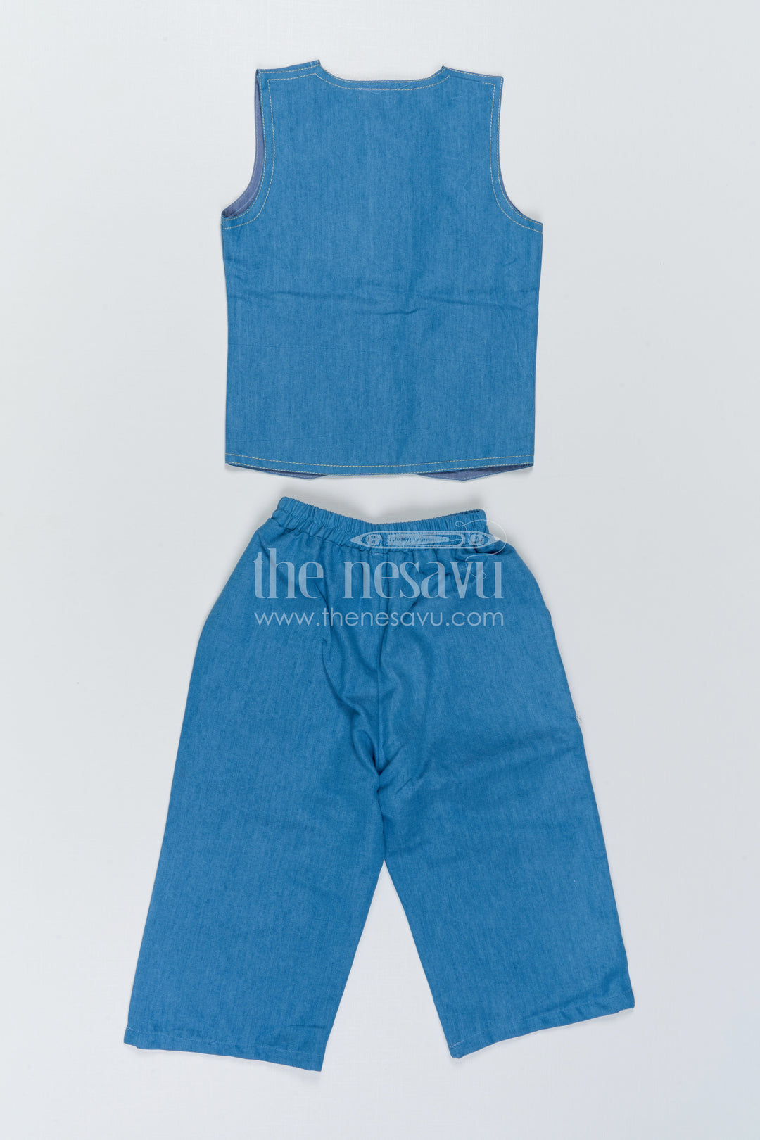 The Nesavu Girls Co-Ord Sets Girls Sleeveless Co Ord Set for Casual Weekend Outings Nesavu Nesavu Girls Sleeveless Cotton Blend Co Ord Set With Wide Leg Pants For Casual Outings