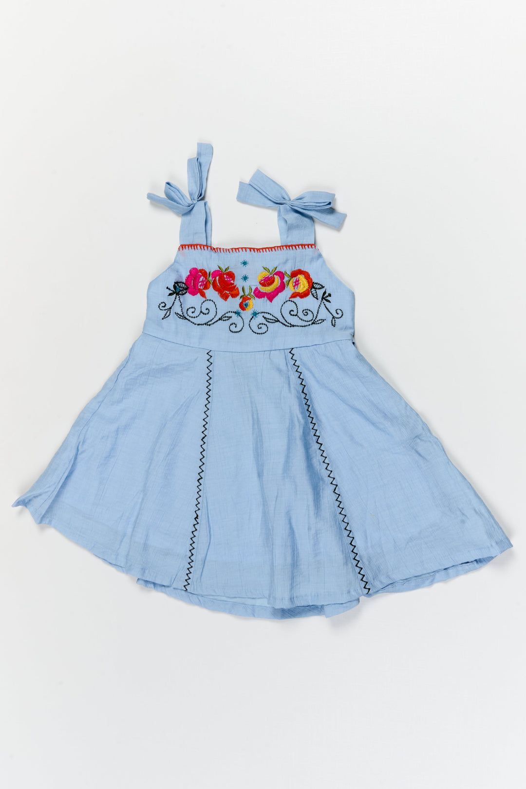 The Nesavu Girls Cotton Frock Girls Sleeveless Cotton Frock for Summer Playdates and Outings Nesavu 16 (1Y) / Blue / Cotton Blend GFC2110A-16 Nesavu girls sleeveless cotton frock with floral embroidery – perfect for summer playdates and holidays